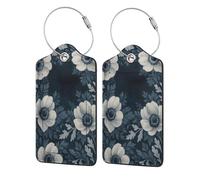 Graceful White Anemones Luggage Tag with Privacy Flap for Suitcase Leather Luggage Tags 2 PCS