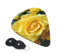 Graceful Yellow Rose Flower 6 Pack Guitar Picks With Holder, Personalized Guitar Plectrums Non-Slip Portable Ukulele Bass Picks 0.96mm For Acoustic Guitar Lovers Gifts