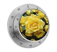 Graceful Yellow Rose Flower Kitchen Timer 60 Minute Visual Wind Up Timers Indoor Mechanical Timers with Magnetic Base Stainless Steel Timer for Home Cooking Time Management Tool