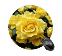 Graceful Yellow Rose Flower Mouse Pad Round Laptop Mouse Mat Cute Computer Mousepad Keyboard Pad Non-Slip Desk Pads for Gaming Office Work Home