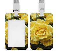 Graceful Yellow Rose Flower Retractable ID Badge Holder with Lanyard - Vertical Badge Reel,Keychain Clip,Name Tag Id Card Holder Protector for Nurse Officer Teacher Security Staff Women Men