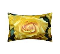 Graceful Yellow Rose Flower Satin Pillowcase for Hair and Skin Soft Breathable Silk Pillow Cases Cooling Smooth Pillow Cover with Zipper Decoration for Bedding Living Room Sofa 20x30 Inches