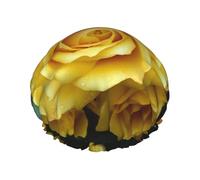 Graceful Yellow Rose Flower Shower Cap for Women Double Layers Thick Hair Caps Reusable Waterproof Bath Caps with Elastic Band Hair Hat Washable Shower Hat for Men Women Spa Salon