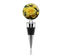 Graceful Yellow Rose Flower Wine Stoppers Reusable Wine Bottle Stopper Decorative Champagne Stoppers Silicone Beverage Bottle Sealer Keep Fresh, Leakproof Wines Saver for Bar Party Decor