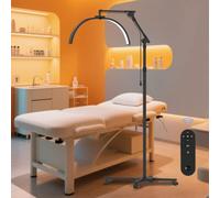 GraceGlow Half Moon Lamp, 28‘’ Foldable Lash Light for Eyelash Tech with Wheels, Led Floor Lash Lamp with Phone Holder, Half Moon Light for Esthetician, Tattoo, Nails, Skincare - Black