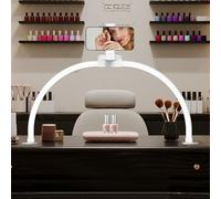 GraceGlow Half Moon Lamp for Nail Desk, 29 Inch LED Nail Table Lamp for Nail Tech with Phone Holder, Foldable Estheticians Manicure Lamp for Tattoo, Eyelash Extension, Beauty Salon (White-2)