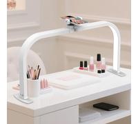 GraceGlow Half Moon Lamp for Nail Desk, 29 Inch LED Nail Table Lamp for Nail Tech with Phone Holder, Foldable Estheticians Manicure Lamp for Tattoo, Eyelash Extension, Beauty Salon (White)