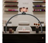 GraceGlow Half Moon Lamp for Nail Desk, 29IN LED Nail Table Lamp for Nail Tech with Phone Holder, Foldable Half Moon Beauty Light for Eyelash Extensions, Tattoo - Black