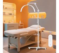 GraceGlow Half Moon Light, 28‘’ Lash Light for Eyelash Extensions with Wheels & Phone Holder, Foldable LED Floor Lash Lamp, Half Moon Lamp for Esthetician, Tattoo, Beauty, Nails, Skincare - White