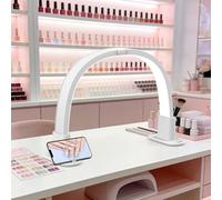 GraceGlow Half Moon Light for Nail Desk, Foldable Arch Nail Tech Table Lamp, Stepless Dimming Estheticians Half Moon Lamp for Manicure Art, Tattoo, Eyelash Extension, Beauty Salon (White-2)