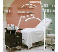 GraceGlow lash Light for Eyelash Tech, Half Moon Light for Nail Desk, Lash Lamp for Eyelash Extensions with Phone Holder & Desk Clip, LED Floor Lamps for Esthetician Tattoo, Nails, Beauty - White