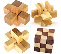 Gracelaza 4pcs Wooden Blocks Brain Teaser Puzzles 3D Interlocking Wood Jigsaw Games - Ideal Mind Toys and Gift for Kids and Teens