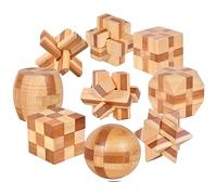 Gracelaza 9pcs Wooden Blocks Brain Teaser Puzzles Set 3D Interlocking Wood Jigsaw Games - Ideal Mind Toys Age 15+ and Gift for Kids and Teens