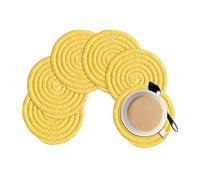 Gracelife 6pcs Cup Mat Pure Cotton Thread Weave Round Drink Hot Pads Mats Set Absorbent Scald-Proof Drink Coasters (Yellow)