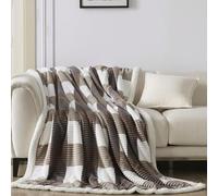 Gracelife Blanket for Women, Sherpa Throw Blanket for Couch, Flannel Cozy Soft Checkered Blanket for Bed - Fleece, Beige, 80x90 Inches