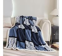 Gracelife Blanket for Women, Sherpa Throw Blanket for Couch, Flannel Cozy Soft Checkered Blanket for Bed - Fleece, Black-White, 80x90 Inches