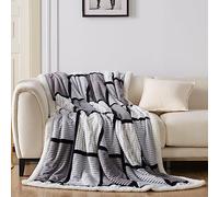 Gracelife Blanket for Women, Sherpa Throw Blanket for Couch, Flannel Cozy Soft Checkered Blanket for Bed - Fleece, Grey, 80x90 Inches