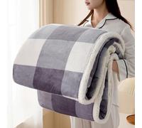 Gracelife Sherpa Blanket Throw Fleece Blanket Double, Soft Fluffy Fuzzy Warm Blanket Throws for Bed and Couch, Large Thick Blanket for All Season Use, Double/Twin (Grey-Soft White, 80"*90", Checkered)