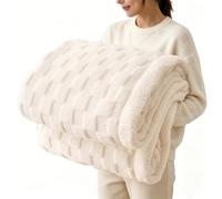 Gracelife Sherpa Blanket Throw Fleece Blanket Double, Soft Fluffy Fuzzy Warm Blanket Throws for Bed and Couch, Large Thick Blanket for All Season Use,Off White,150x200cm