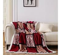 Gracelife Sherpa Fleece Throw Blanket, Soft and Cozy Twin, Warm Checkered Oversized Reversible Plaid Fleece Blanket for All Seasons, Red - 150 * 200cm