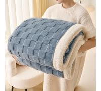 Gracelife Sherpa Throw Blanket Fleece Blanket Double, Soft Fluffy Fuzzy Warm Blanket Throws for Bed and Couch, Large Thick Blanket for All Season Use (Dirty Blue-2, 80"*90", Solid)
