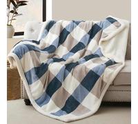 Gracelife Sherpa Throw Blanket Fleece Blanket Double, Soft Fluffy Fuzzy Warm Blanket Throws for Bed, Sofa and Couch, Large Thick Blanket for All Season Use (Gray-Soft Blue, 50"*60")