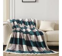 Gracelife Sherpa Throw Blanket Fleece Blanket Double, Soft Fluffy Fuzzy Warm Blanket Throws for Bed, Sofa and Couch, Large Thick Blanket for All Season Use (Teal-Checkered, 150 * 200cm)