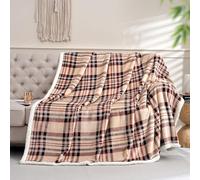 Gracelife Sherpa Throw Blanket Fleece Blanket Double, Soft Fluffy Fuzzy Warm Blanket Throws for Bed, Sofa and Couch, Large Thick Blanket for All Season Use (Beige-Plaid, 80"*90")
