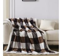 Gracelife Sherpa Throw Blanket Fleece Blanket Double, Soft Fluffy Fuzzy Warm Blanket Throws for Bed, Sofa and Couch, Large Thick Blanket for All Season Use (Dark Brown-Checkered, 60"*80")