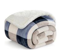 Gracelife Sherpa Throw Blanket Fleece Blanket, Soft Fluffy Fuzzy Warm Blanket Throws for Bed, Sofa and Couch, Thick Blanket for All Season Use (Gray-Soft Blue, 50"*60")