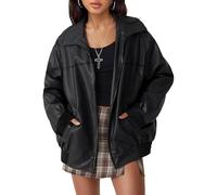 GraceSelect Black Faux Leather Jacket Women, Zip Up Oversized Motorcycle Jackets 2025 Trendy, Y2K Fall Winter Clothes