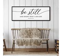 GraceView Be Still and Know that I am God Sign - 42"x15" Inspiring Be Still and Know sign Religious I am God Framed Above Bed for Be Still and Know that I am God Wall Art Bedroom Canvas Wall Art A
