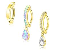 GraceWhisper 3pcs 14G Dangle Belly Button Ring for Women Hypoallergenic 316L Surgical Stainless Steel Navel Rings Cubic Zirconia Opal Body Piercing Jewelry, Stainless Steel Cubic Zirconia Opal, no