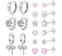 GraceWhisper 9 Pairs Hypoallergenic Earrings For Girls Women-Surgical Stainless Steel Flower Flat Screw Back Stud Earrings For Sensitive Ears Cute Toddler Kids Earrings