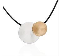 Graci8 Dion women's necklace, a single strand wax cord with small copper disc & larger silver disc. Striking easy wearing necklace for women. Lobster clasp with adjustable chain