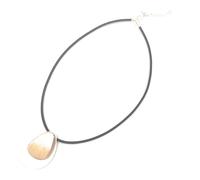 Graci8, The Rita Necklace. Women's necklace, a single strand wax cord with Raindrop shaped copper disc & larger silver raindrop shaped plate behind. Adjustable clasp.