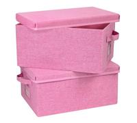 Graciadeco 22.8qt Closet Storage Boxes with Lids Pink Folding Keepsake Storage Bins Stackable Flat Lidded Carboard Storage Contaner for Clothes Barbie Shoes, 2 Pack