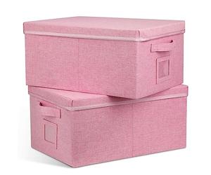 Graciadeco 22.8qt Closet Storage Boxes with Lids Pink Folding Keepsake Storage Bins Stackable Flat Lidded Carboard Storage Contaner for Clothes Barbie Shoes, 2 Pack