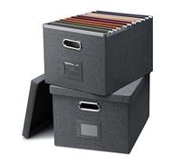 Graciadeco File Organizer, Collapsible Storage Filling Box with Lid for Letter Legal Size Hanging Folders Decorative Linen File Folder Box Document Storage Filing Bin, Dark Gray 2 Pack
