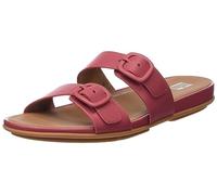 Fitflop Women's Gracie Rubber-Buckle Two-BAR Leather Slides Sandal, Dusky Red, 4 UK