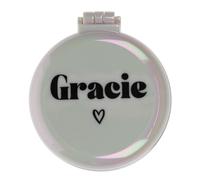 Gracie - Girls Pearlescent White Compact Folding Pop Out Hairbrush With Mirror, Personalised With A Gracie Decal