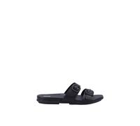Fitflop Women's Gracie Rubber-Buckle Two-BAR Leather Slides Flat Sandal, All Black, 4 UK