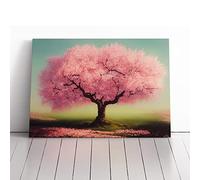 Gracious Cherry Blossom Tree Brown, Pink, Cream | Canvas Wall Art Print | Framed & Ready to Hang Picture | Modern Home Decor for Living Room, Bedroom, Kitchen or Office | 20x14 Inches