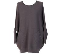 Gracious Girl Ladies Italian Knitted Batwing Plait Back Jumper Women Modal Mix Lagenlook Top Plus Size Charcoal