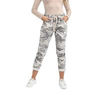 Gracious Girl Womens Italian Camouflage Army Printed High Waisted Magic Pants Casual Stretchy Joggers Lagenlook Style Ladies Trousers Beige 20