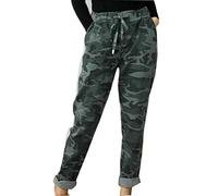 Gracious Girl Womens Italian Camouflage Army Printed High Waisted Magic Pants Casual Stretchy Joggers Lagenlook Style Ladies Trousers Khaki 20