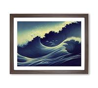 Gracious Japanese Wave Framed Print | A3 Walnut Framed Wall Art | Ready to Hang | Asian Nautical Picture | Living Room Bedroom Lounge Office
