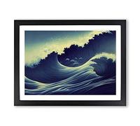 Gracious Japanese Wave Framed Print | A4 Black Framed Wall Art | Ready to Hang | Asian Nautical Picture | Living Room Bedroom Lounge Office