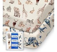 Graco Pack and Play Fitted Sheets - 2 Pack Mini Crib Sheets, Hypoallergenic and Soothing, Premium Jersey Fabric, Safari Sea Animals Pattern