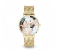Gracource Customized Photo Watch, with Golden Milanese Textured Stainless Steel Strap. Perfect as a Gift for Family Members, Couples, Mothers and Wives. (40mm Diamond Color Picture)